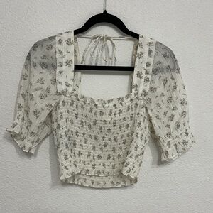 H&M Floral ruffle peasant topWhite Women's Top